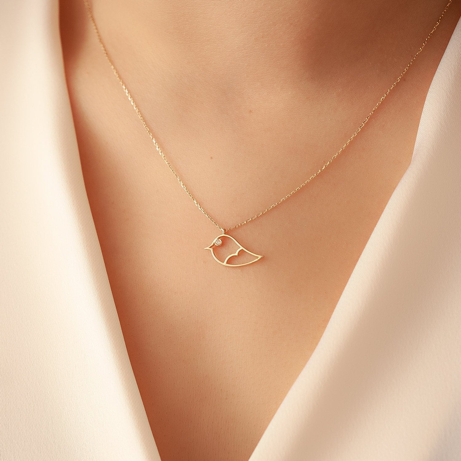 Minimalist Bird Necklaces, Solid Gold or Silver | Minimalist Animal Jewelry