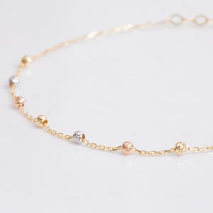 Minimalist Bead Ball Bracelet, 14K Solid Gold Ball Chain Bracelet, Layered Satellite Bracelet, Dainty Station Ball Bracelet, Gift for Women