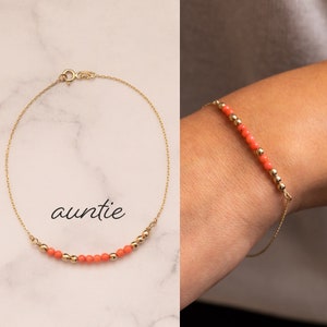 14K Solid Gold Autie Gift Bracelet, Custom Name Morse Code Dainty Tiny Beads Bracelet, Autie Gifts, Morse Code Autie Bracelet Gift for Her