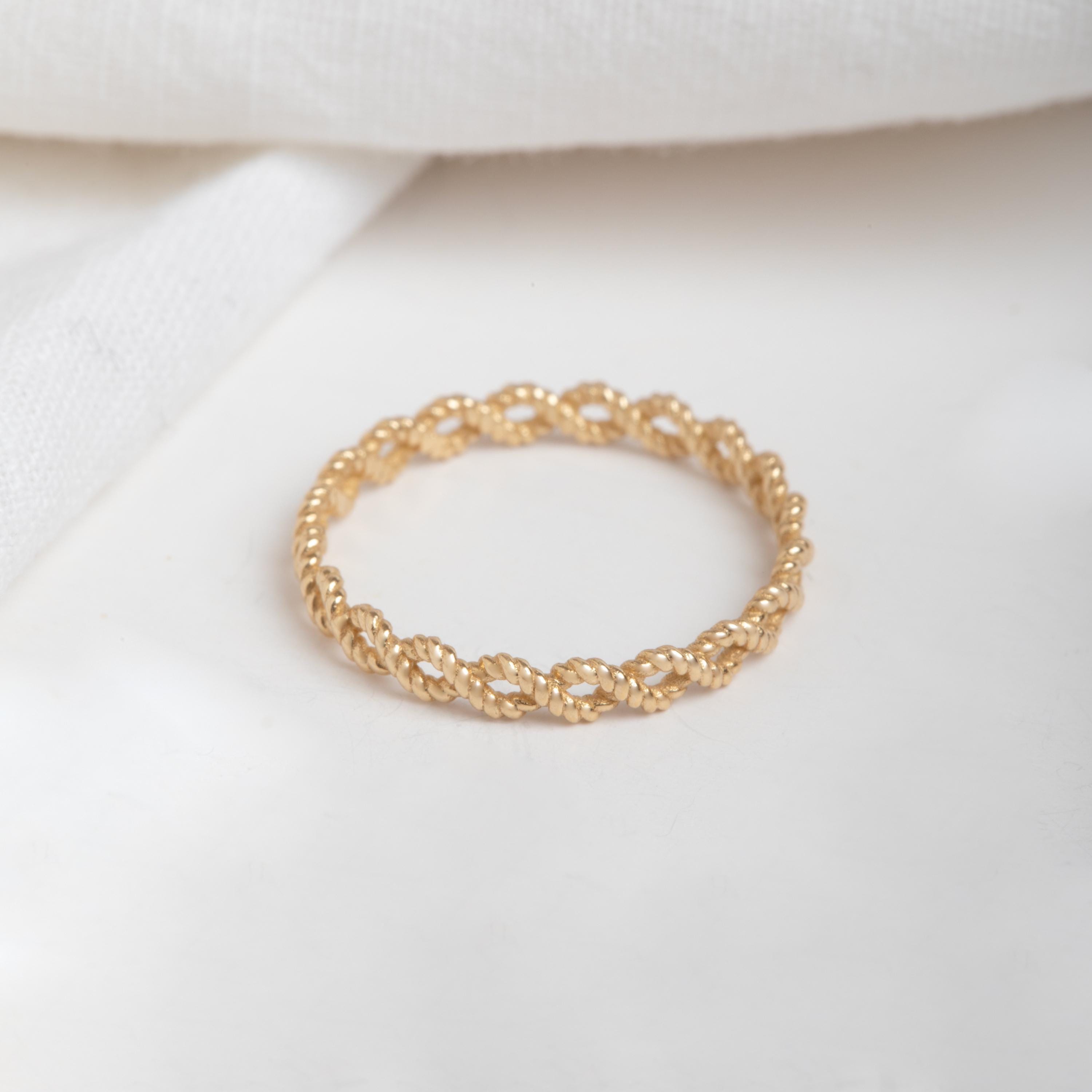 Solid Gold Braided Ring - 10k 14k & 18k Gold Twisted Rope Stacking Band ...