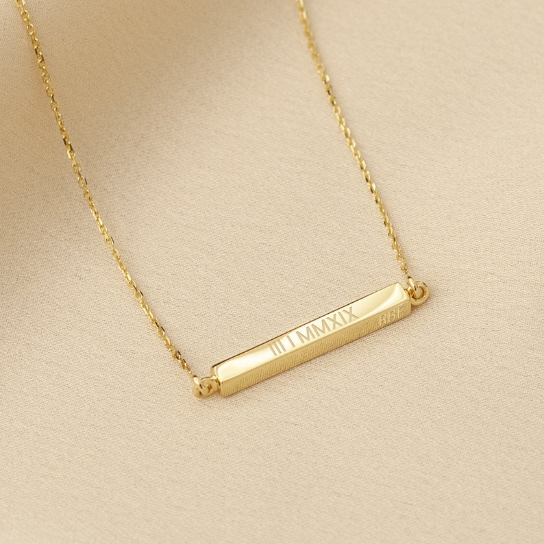 14K 18K Gold Custom Horizontal Cremation Urn Bar Necklace, 4 Side Engraved Memorial Necklace, Engrave Name Date Coordinate Funeral Necklace image 10