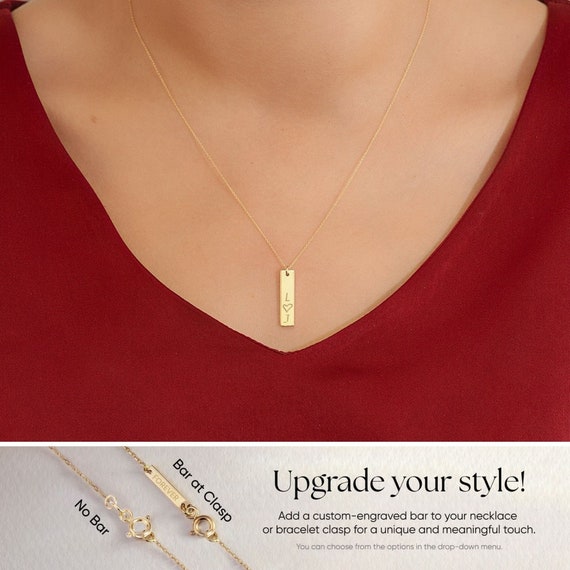 Collana Con Nome Personalizzato In Oro Massiccio 14k 18k, Delicato Ciondolo Con Nome A Barra Verticale Da 2 Cm, Nome Personalizzato, Coordinate E Data Incisi, Regalo Per Lei - Italia - Foto 11