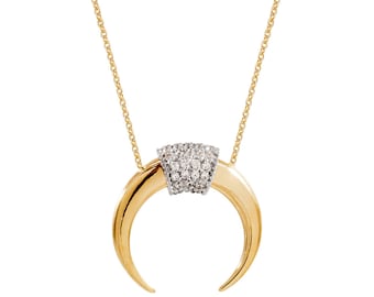 14k/18k Gold Crescent Moon Necklace, Minimalist Double Horn Pendant, Dainty Celestial Jewelry, Perfect for Anniversary & Christmas Gift