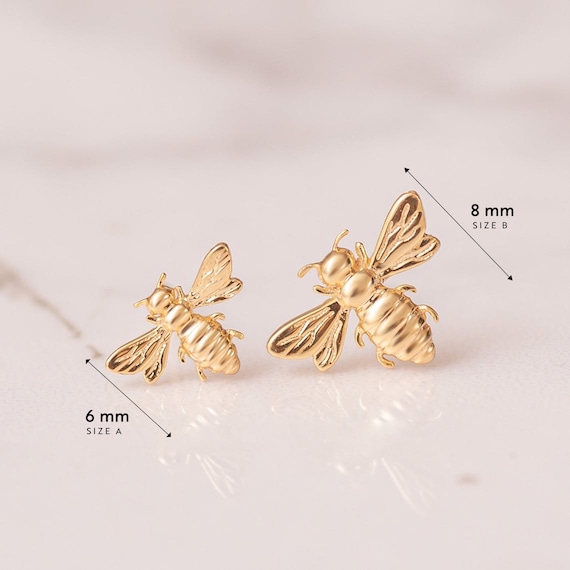 14k Solid Gold Bee Studs Earrings, White or Rose or Yellow 14k Solid Gold Bee Studs Earrings, White or Rose or Yellow
