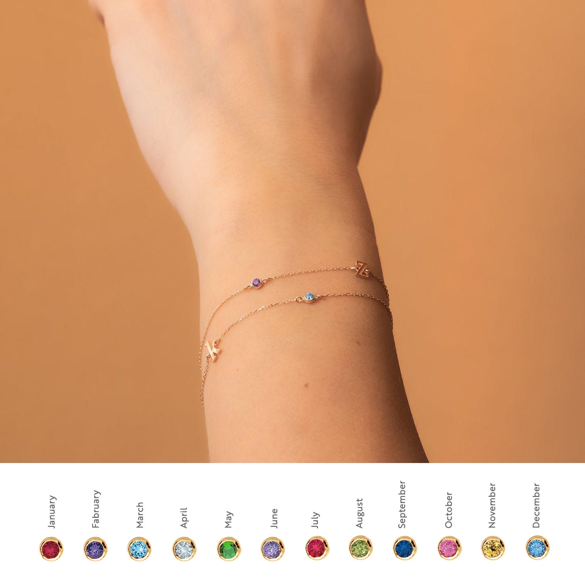 Initials + Birthstones Gothic Bracelet – Lilor Jewels