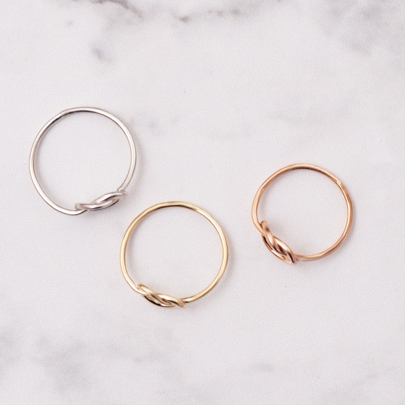 Rose White or Yellow Gold bridesmaids Ring Love Knot 14k Gold Stacking Ring 14k 18k Solid Gold Knot Ring Dainty Tie The Knot Ring