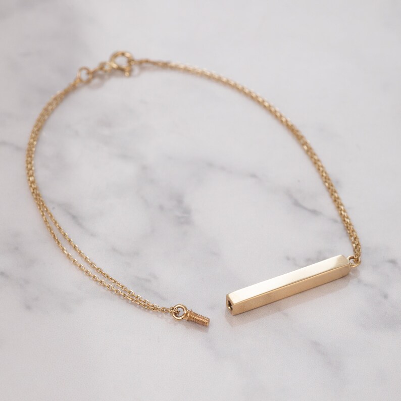 14K 18K Real Gold Custom Cremation Urn Bar Bracelet 4 Side Etsy