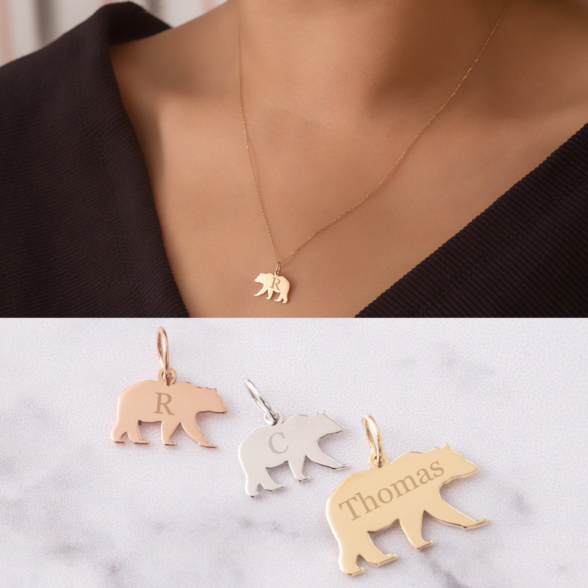 14k Solid Gold Mama Bear Necklace Mama 