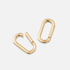 14K 18K Solid Gold Charm Holder, Pendant Oval Connector Ring Real Gold, Elongated Enhancer Hoop Lock For Charms, Pendant Secure Oval Link image 9