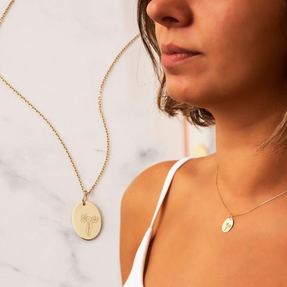 14K Solid Gold Dainty Birth Flower 