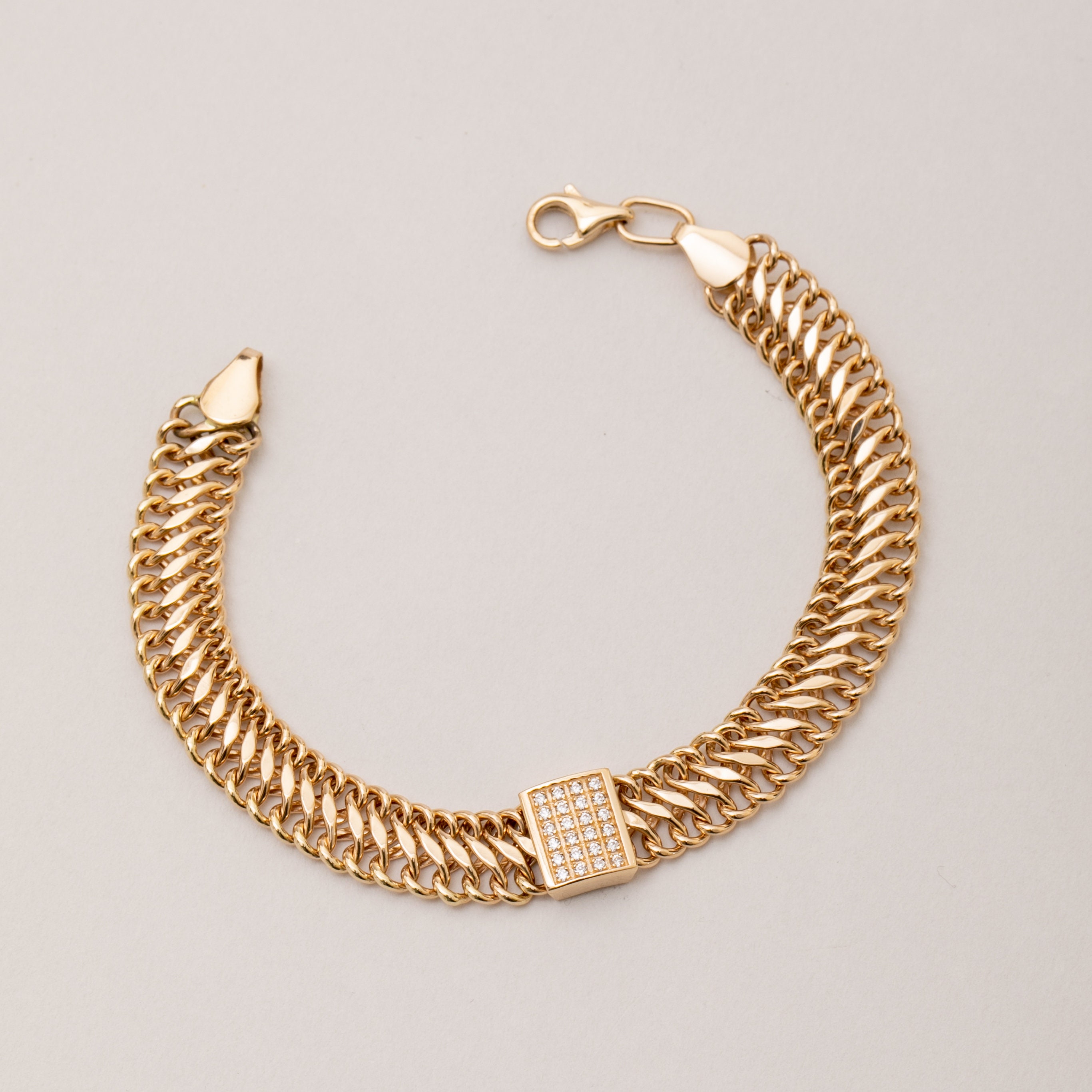 ブレスレット Side Pave Bar Bracelet #3926 14K Gold Cuban Link Chain Bracelet With Pave Diamond Cz Bar