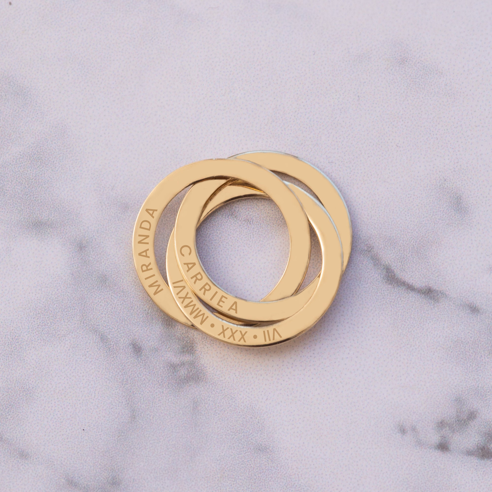 thumbnail image 2 of Circle Triple Connecting Ring Necklace, Personalised Hand Stamped 25mm Rings 2 of 6