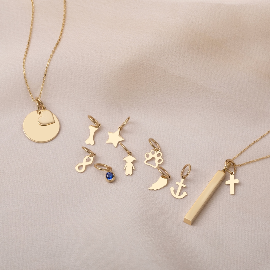 14K 18K Solid Gold Small Tiny Charms, Dainty Everyday Gold Figures for