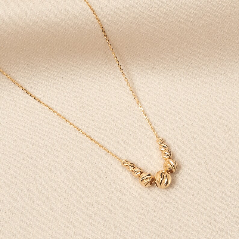 14k Solid Gold Ball Bead Necklace Dainty Gold Balls Station Etsy