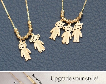 14K ゴールドのマザーズネックレス、子供用チャームが刻印されています