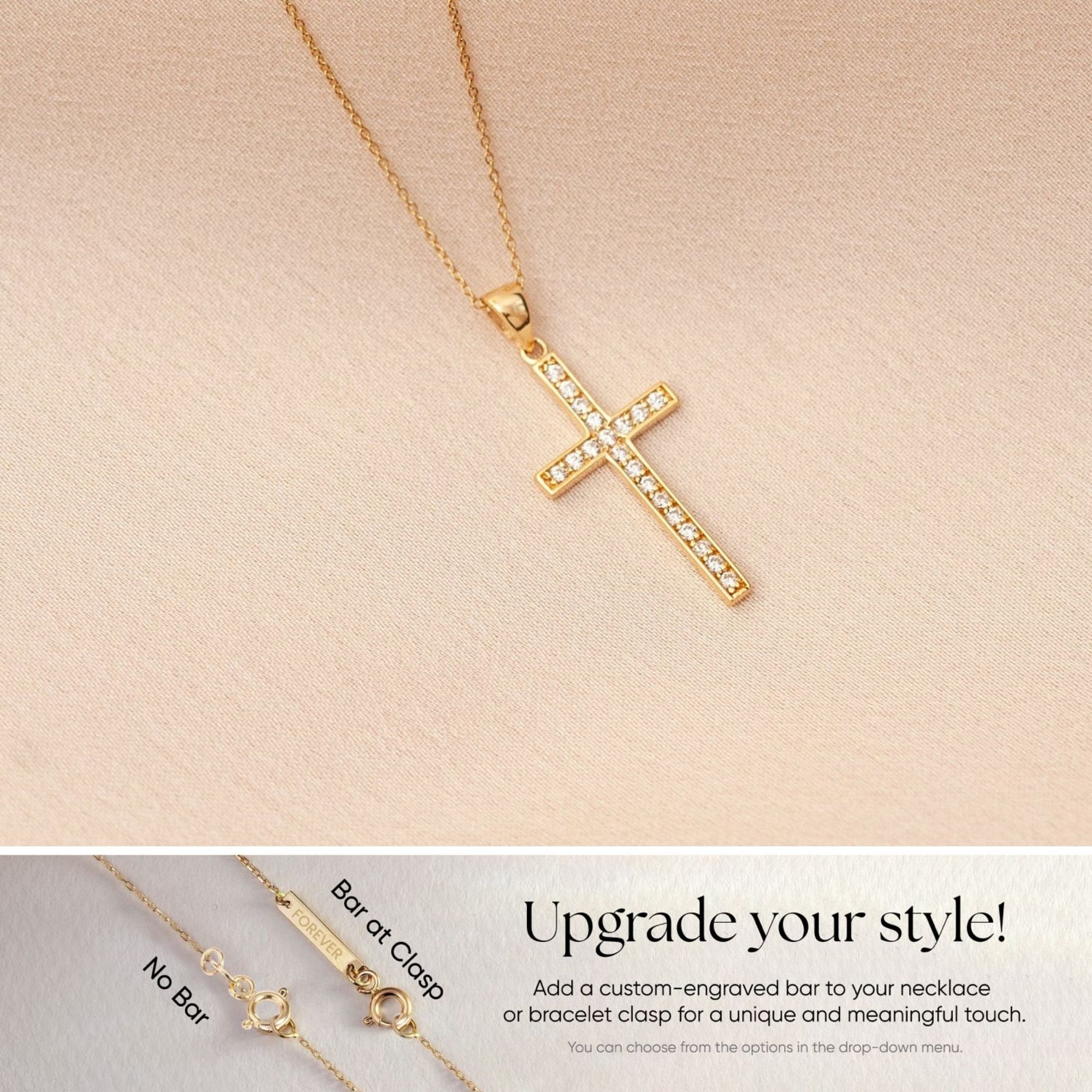Collana Con Croce In Oro 14k Donna MONOZO - Ciondolo Semplice E Stratificato, Regalo Con Sacchetto In Velluto