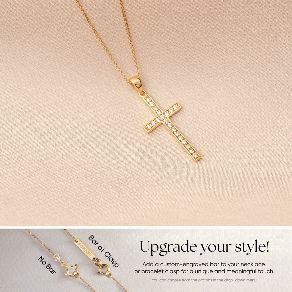Collana Con Croce In Oro 14k Donna MONOZO - Ciondolo Semplice E Stratificato, Regalo Con Sacchetto In Velluto