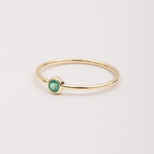 Emerald Solitaire Ring in 14k 18K Solid Gold, Bezel Set Round Emerald Engagement Gold Ring, Stacking Natural Emerald Ring Gift for Her image 5