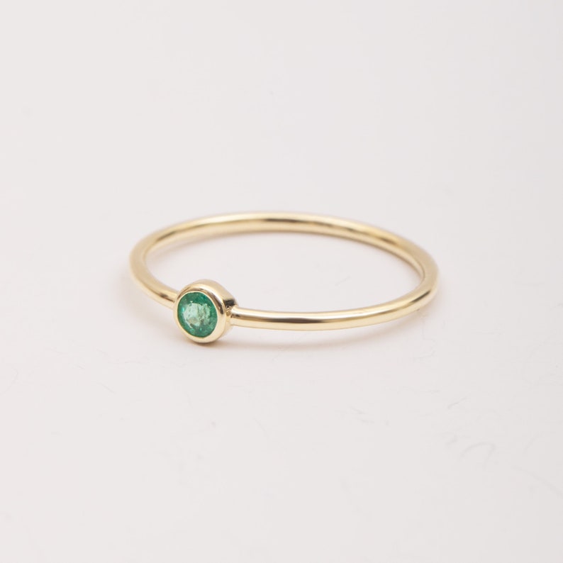 Emerald Solitaire Ring in 14k 18K Solid Gold, Bezel Set Round Emerald Engagement Gold Ring, Stacking Natural Emerald Ring Gift for Her image 5