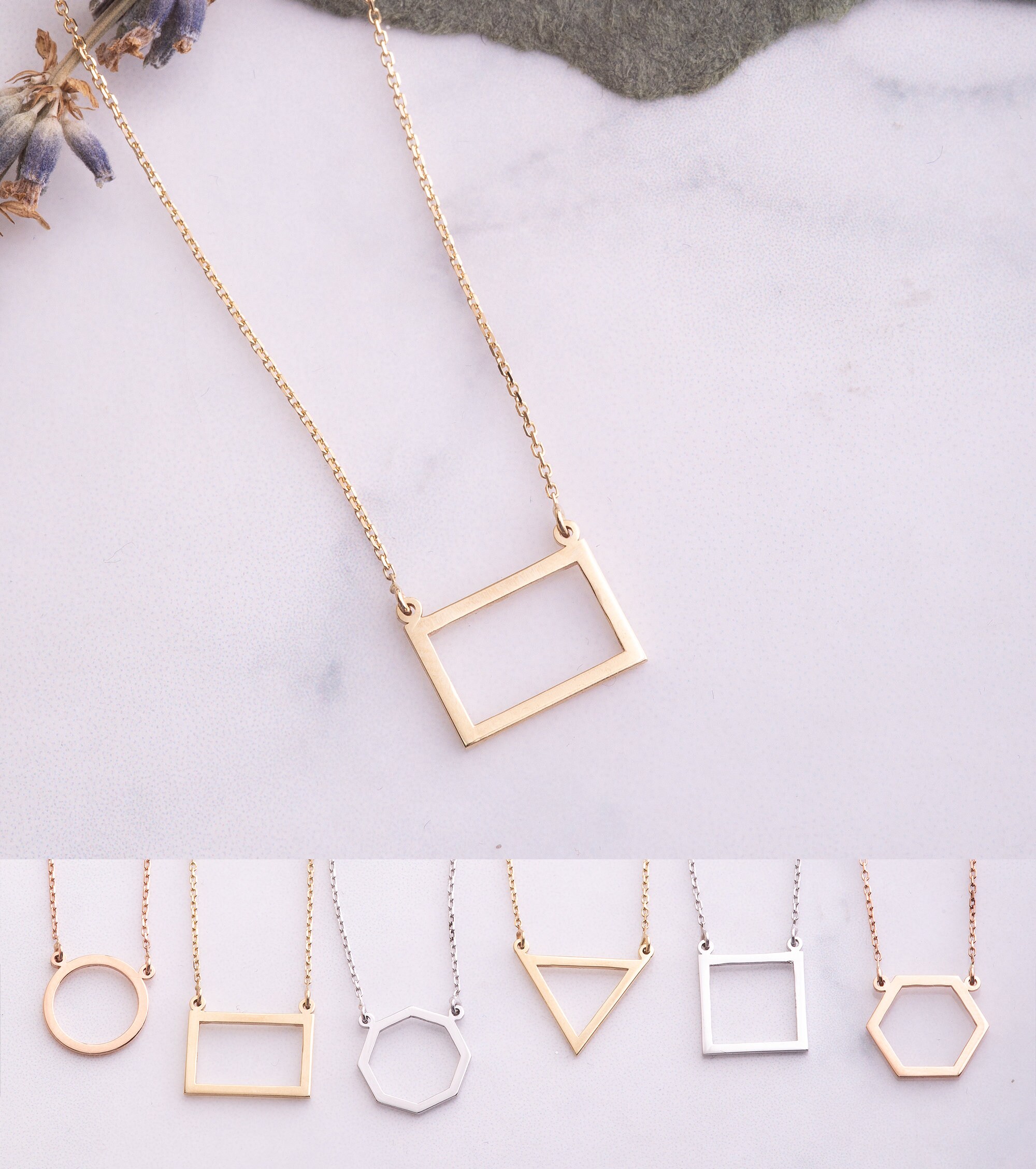 14K Solid Gold Triangle Necklace Dainty Cutout Triangle Etsy