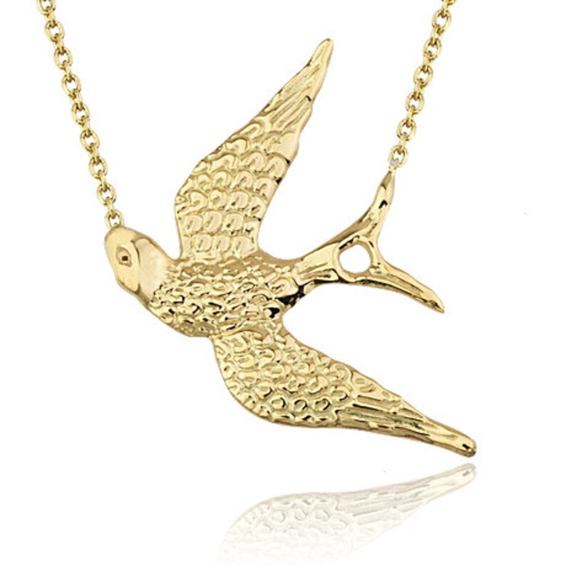 14k 18k Solid Gold Swallow Necklace Dainty Gold Sparrow Bird Etsy