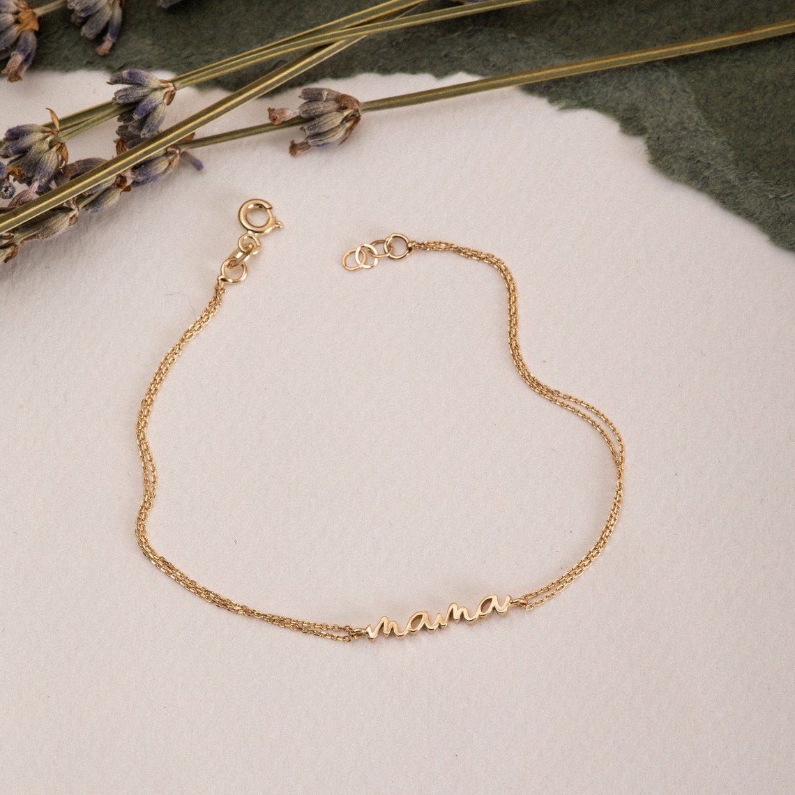 14k 18k Real Solid Gold Script Mama Bracelet Solid Plain Gold Etsy
