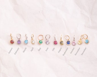 14K 18K Solid Gold Birthstone Charm für alle Monate, zierliche bunte Birthstone Charms für Armband & Halskette, handgemachter Schmuck, Geschenk für Sie