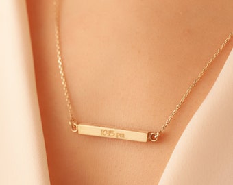 14K 18K Gold Custom Horizontal Cremation Urn Bar Necklace, 4 Side Engraved Memorial Necklace, Engrave Name Date Coordinate Funeral Necklace