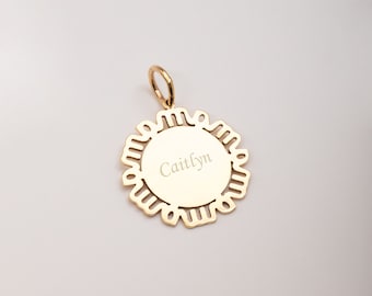 Personalized Mama Necklace 14k 18k Solid Gold Yellow/White/Rose, Custom Date Kids Name Engraved Family Mama Pendant Necklace Gift For Her