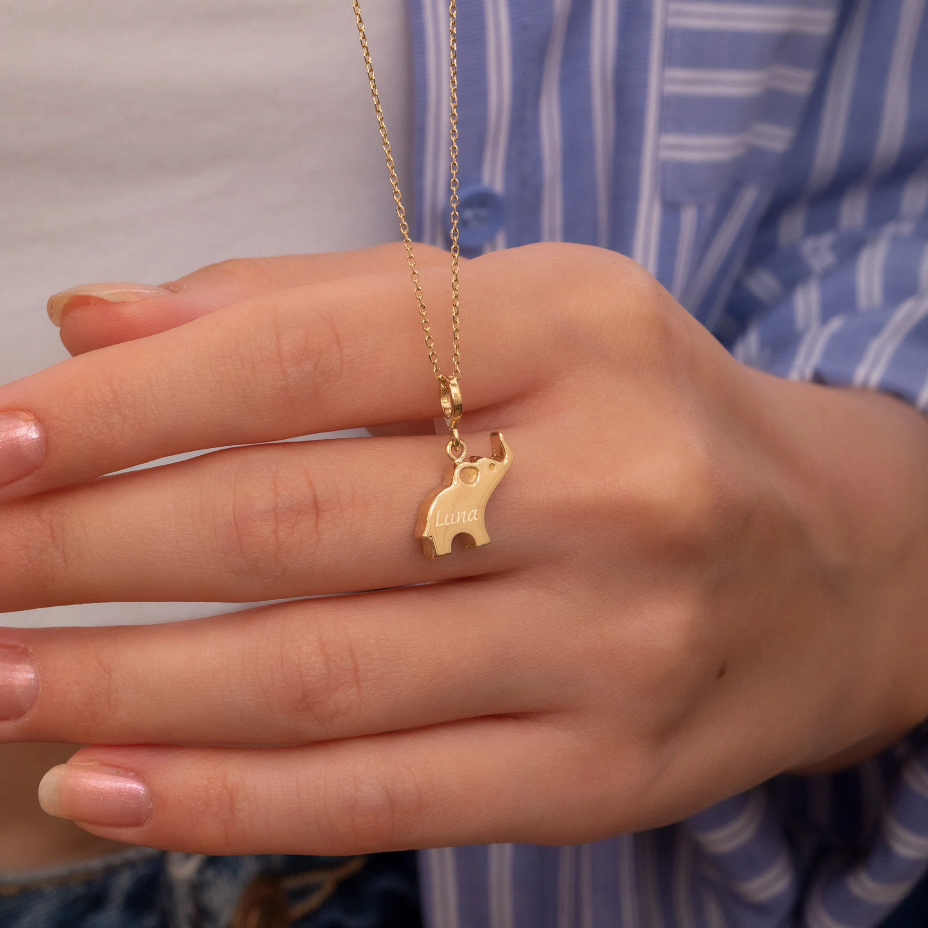 14k 18k Solid Gold Elephant Urn Pendant, Custom Engravable Cremation ...