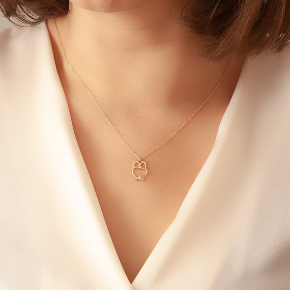 Buy 14k 18k Solid Gold Owl Diamond Necklace Diamond Night Owl