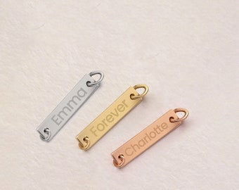 14K or 18K Solid Gold Tiny Bar Tag Add-on Available for existing ORDER, Customized Engraved Dainty Bar Tag at Clasp for Necklace Bracelet
