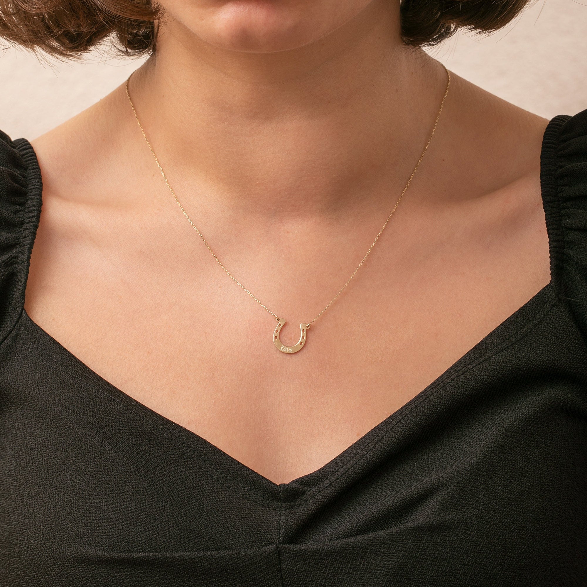 14k 18K Solid Gold Horseshoe Necklace 