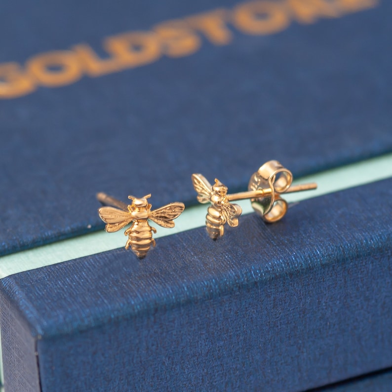 14k Solid Gold Bee Studs Earrings White or Rose or Yellow Etsy