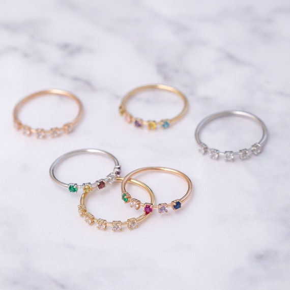 14K 18K Solid Gold Birthstone Ring, Colored Stone Gold Chakra Ring, Custom Birthstone Real Gold Ring, Dainty Family Birthstone Ring Gift For