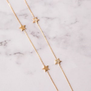 14k Solid Gold Diamond or Cz Star Necklace, 1 2 3 4 5 Celestial Dainty Stars Necklace, Station Gold Star Necklace