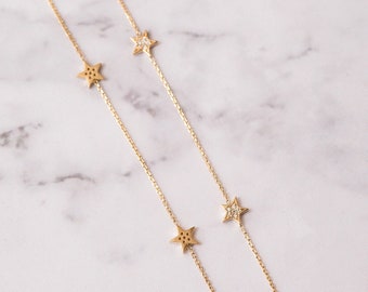 14k Solid Gold Diamond or Cz Star Necklace, 1 2 3 4 5 Celestial Dainty Stars Necklace, Station Gold Star Necklace