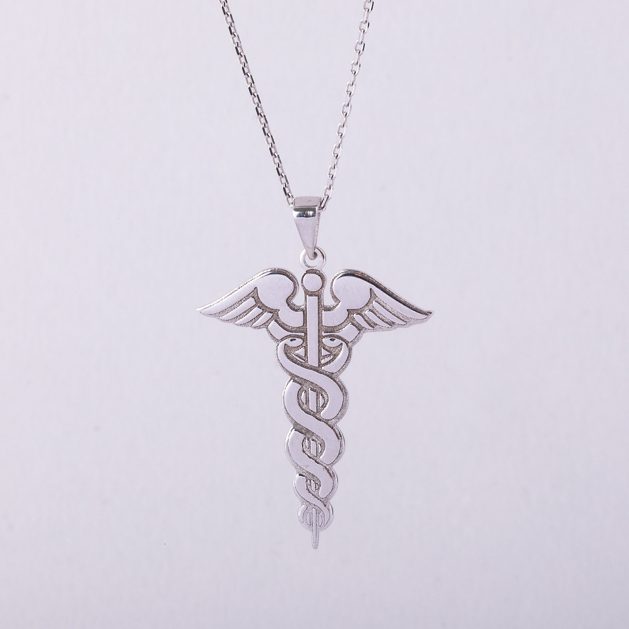 14K 18K Solid Gold Caduceus Necklace Caduceus Symbol of - Etsy