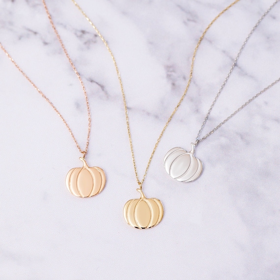 14k Gold Pumpkin Necklace, Golden Design Fall Necklace, Pumpkin Pendant & Pumpkin Charm, Haloween Necklace and Gold Pumpkin