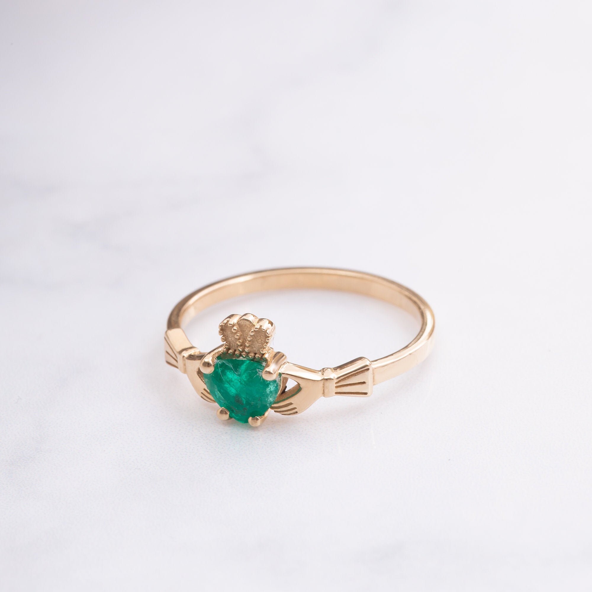 Women's 10k Yellow Gold Personalized Claddagh Ring – Custom CZ Birthstone Heart Ring, Size 12 - View #2