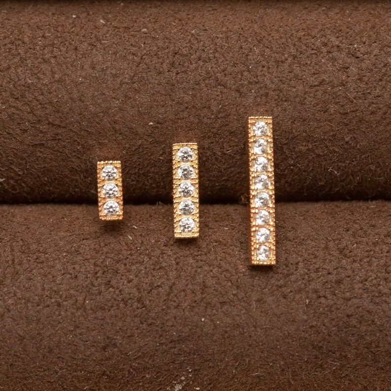 14k Solid Gold Bar Earrings Minimal Bar Stud Earrings Etsy