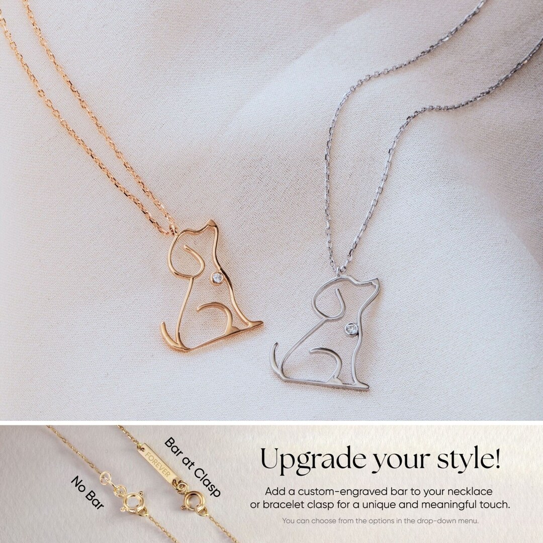 Cute Dog Necklace, 14K 18K Real Gold Pet Jewelry With Genuine Diamond