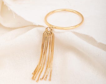 Solid 14K Gold Tassel Ring, Dangle Chain Fringe, Unique Statement Ring, Boho Jewelry