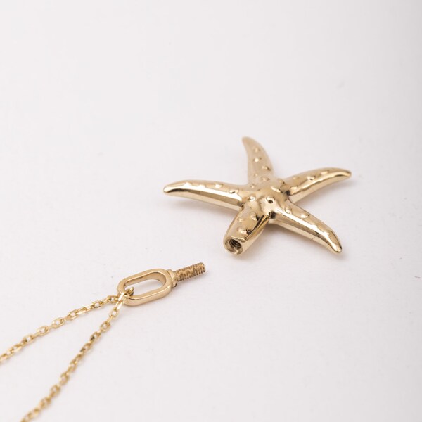 Starfish Urn Pendant, 14K SOLID Gold Starfish Cremation Charm, Memorial Necklace, Ocean Themed Jewelry, Nautical Urn Necklace, Gift for Her