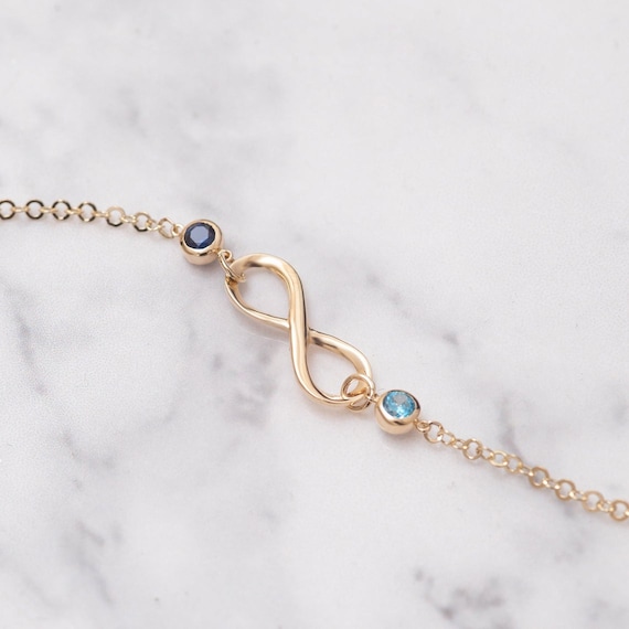 14K Solid Gold Infinity and Birthstone Bracelet, Forever