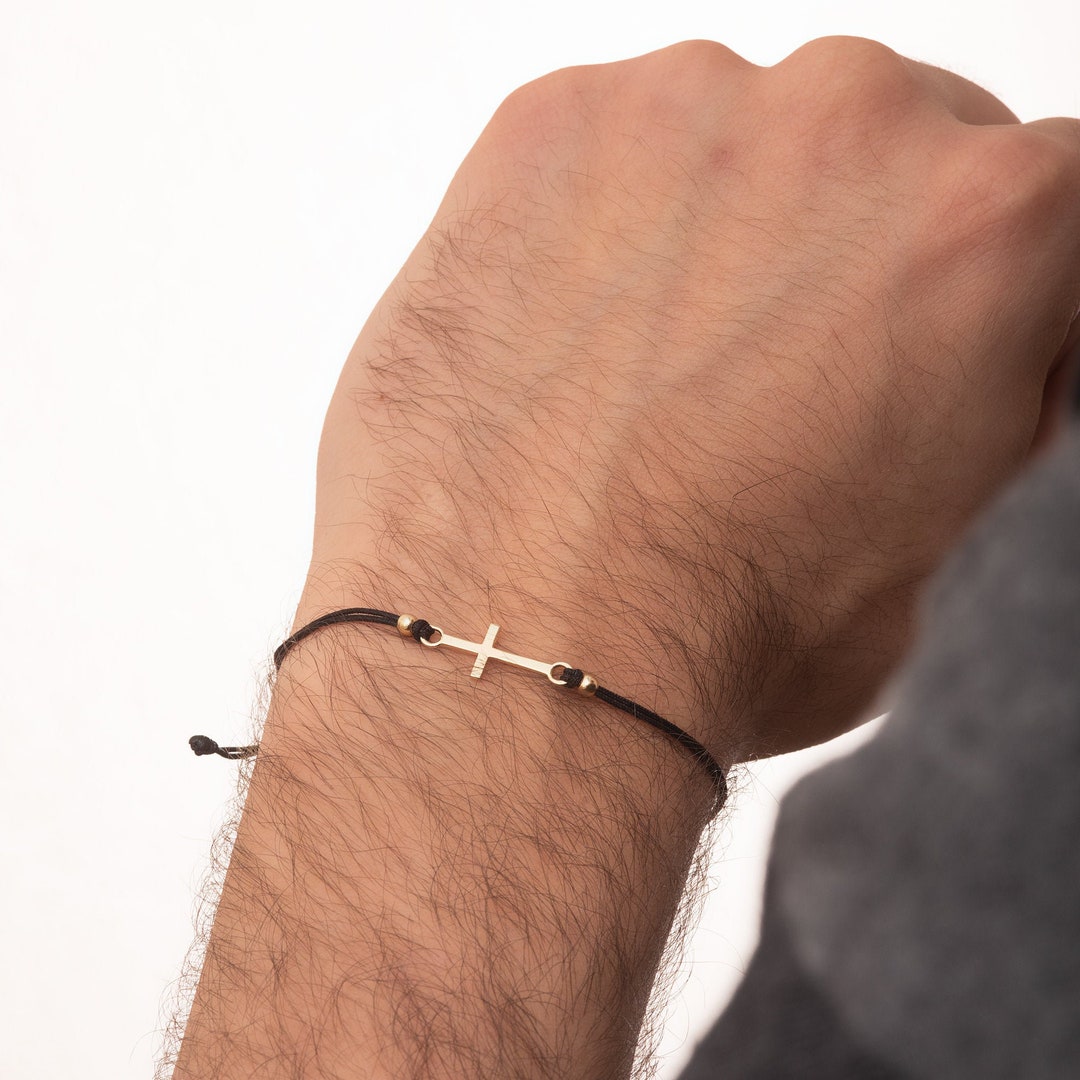 14k 18k Gold Mens Cross Bracelet, Unisex Cross Gold Bracelet for Women