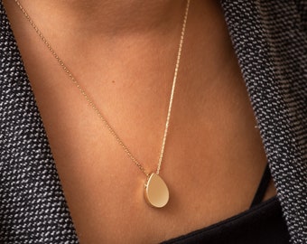 14K 18K Real Gold Tear Drop Cremation Urn Necklace, Custom Engrave Gold Cremation Necklace Dad Mom Son Baby Sister Grandpa, Ashes Holder for