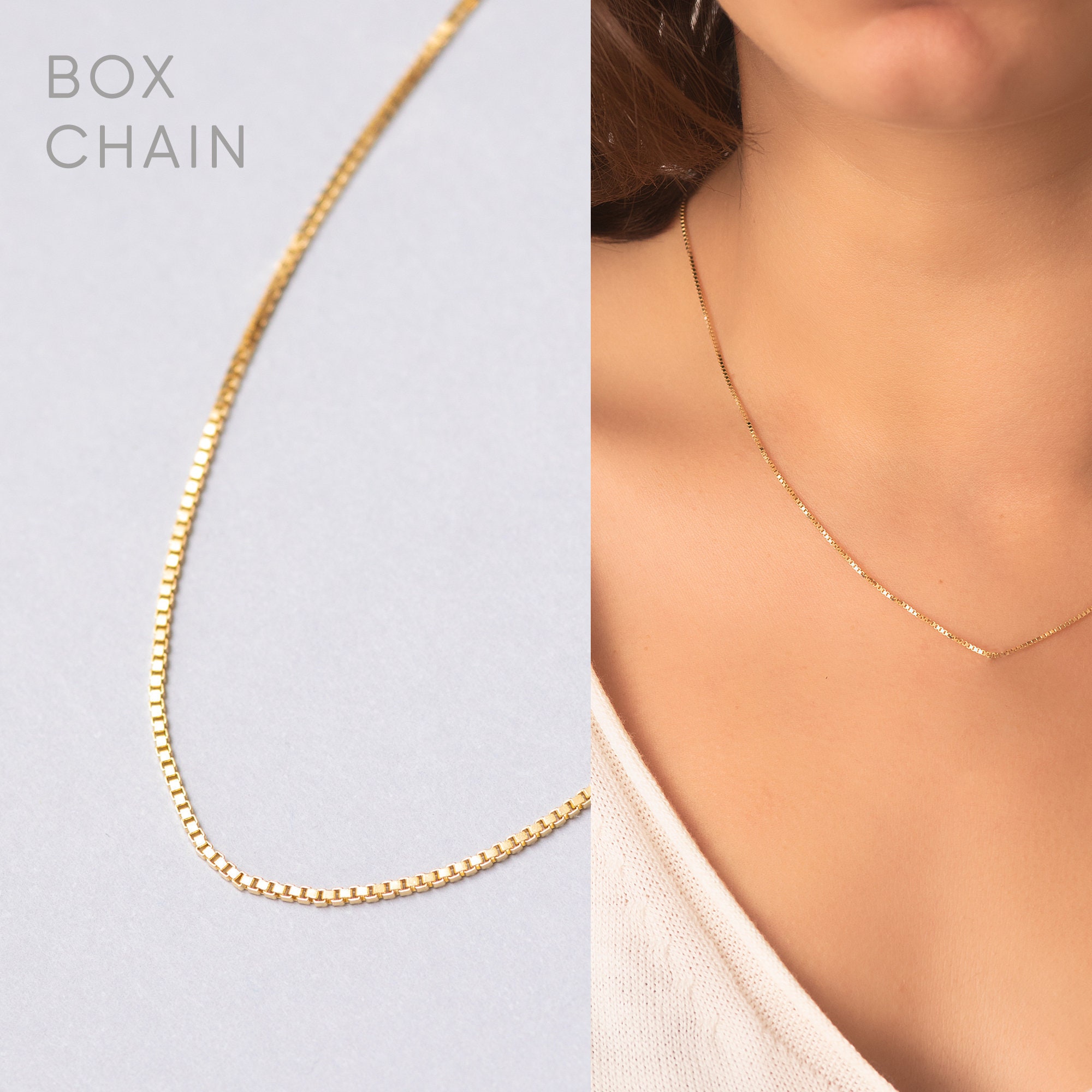 14k Yellow Solid Gold Box Chain Necklace - Etsy
