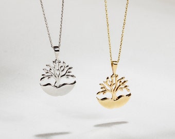 Personalized Tree of Life Urn Pendant Necklace in 14K 18K Solid Gold, Human Ashes Necklace, Tree of Life Cremation Memorial Urn Ash Pendant