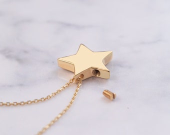 14K Gold Star Cremation Urn Necklace, Custom Engraved Ashes Holder